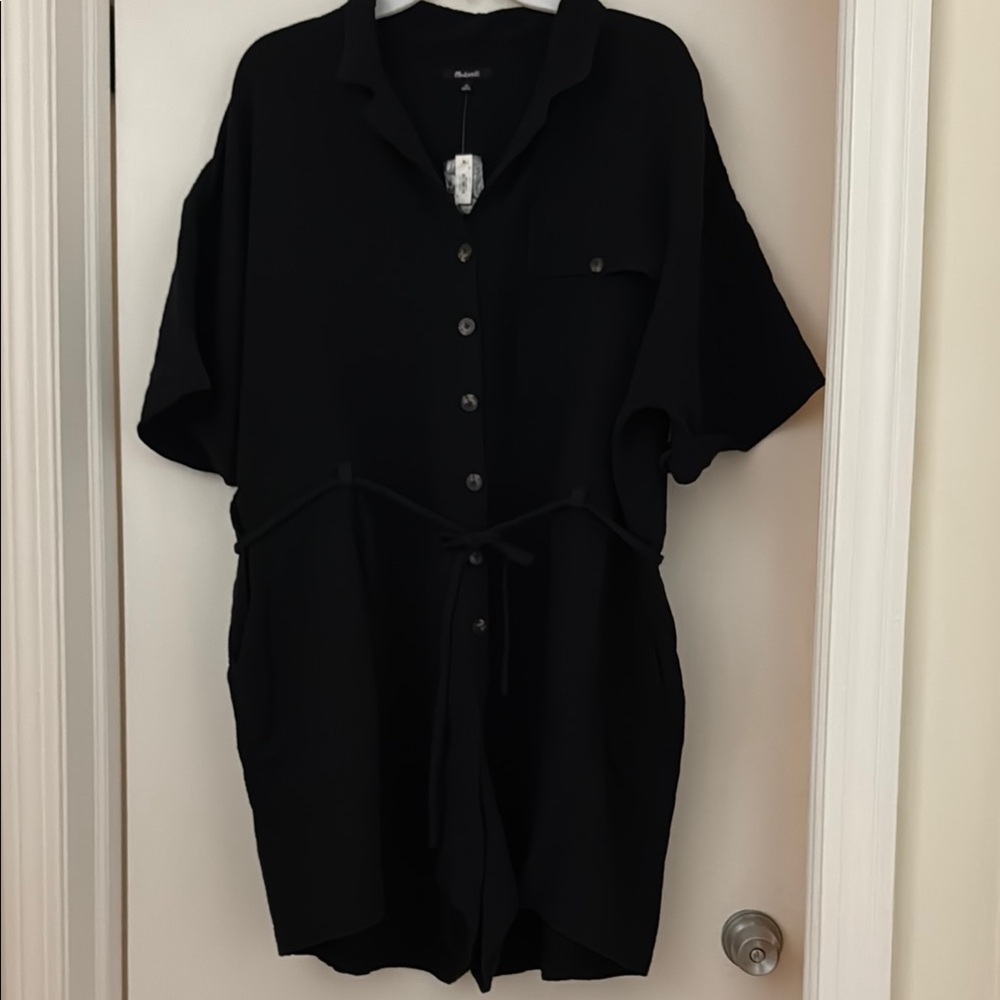 Madewell Black Short-Sleeve Button Romper